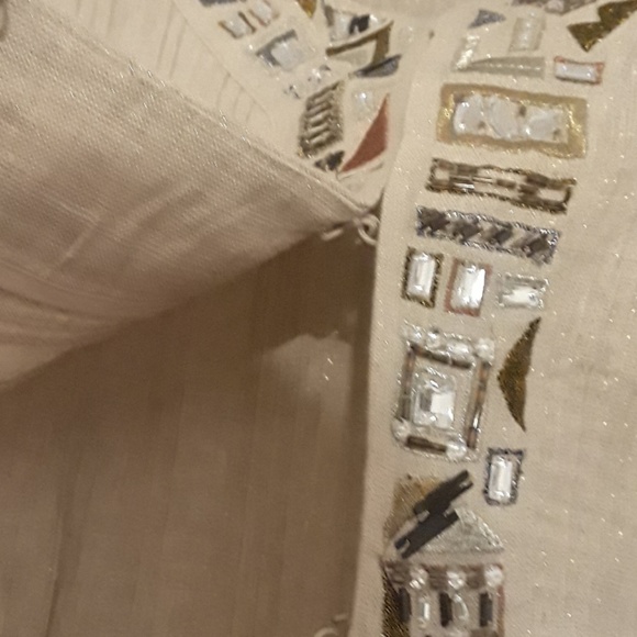 Chico's tan beige & glittery top with faux stones - Picture 5 of 7